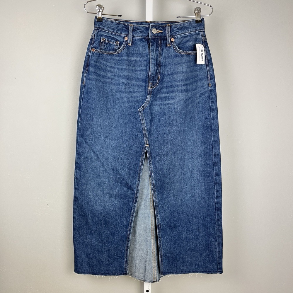 Old Navy Vivian High Rise Denim Maxi Skirt Womens Size 2 Split Front New NWT
